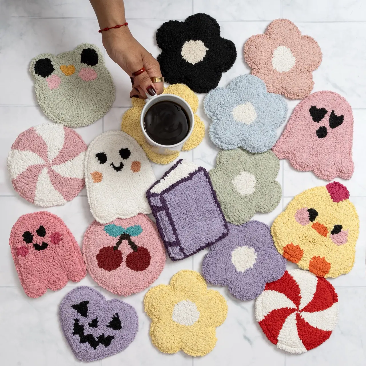 Mug Rug Coasters for Tumblers, Retro Daisy, Ghost, Pumpkin & Halloween Styles Mug Rug Coasters for Tumblers, Retro Daisy, Ghost, Pumpkin & Halloween Styles
