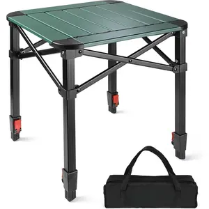 Folding Camping Square Table with Carry Bag, Lightweight Aluminum Adjustable Square Table  Outdoor, Camping, Picnic, Backyards, BBQ (S)