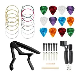 Acoustic Guitar Accessories Kit,Guitar Tool Changing Kit Including Acoustic Strings, Picks, Capo, Bridge Pins, Bridge Saddle Nut and 3 in 1 guitar string winder cutter and pin puller.