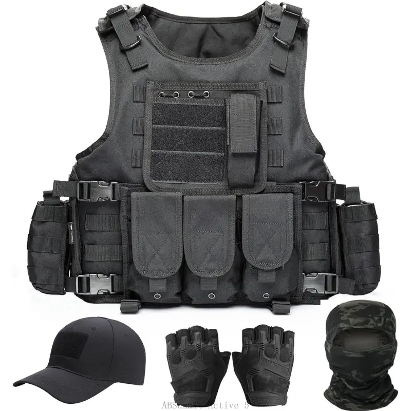 Tactical Vest for Men, Airsoft Vest, Black Molle Vest and Cap Protective Equipment, Tactical Airsoft GearABSummit Active