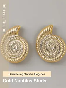 Gold Nautilus Shell Stud Earrings Ocean Jewelry | Summer Siren Spirals