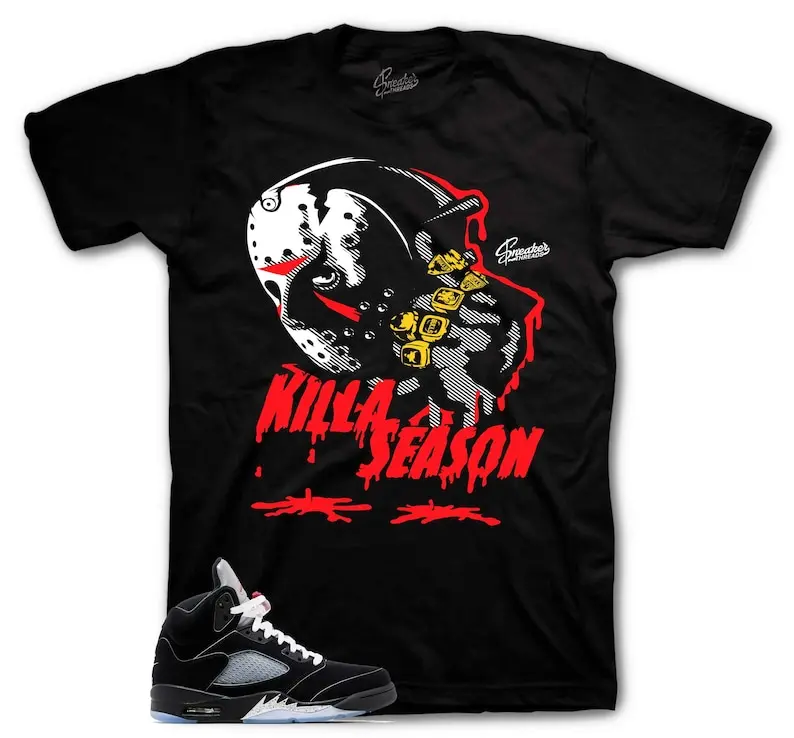 AJ5 Black Metallic Matching T Shirt, Killa Season Graphic Shirt, 90s Hip Hop Tee, Gift For Women and Man, Unisex T-Shirt, Sneaker Head Gift