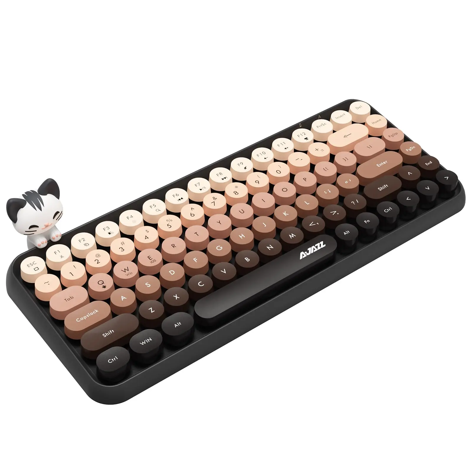 308i Wireless Bluetooth Keyboard, Retro Typewriter Design with Gradient Colorful Round Keycaps and Cute Magnetic Cat Doll, 84 Keys, Multi Device Computer Keyboard for iPad/Laptop/PC, Wireless Office Keyboard