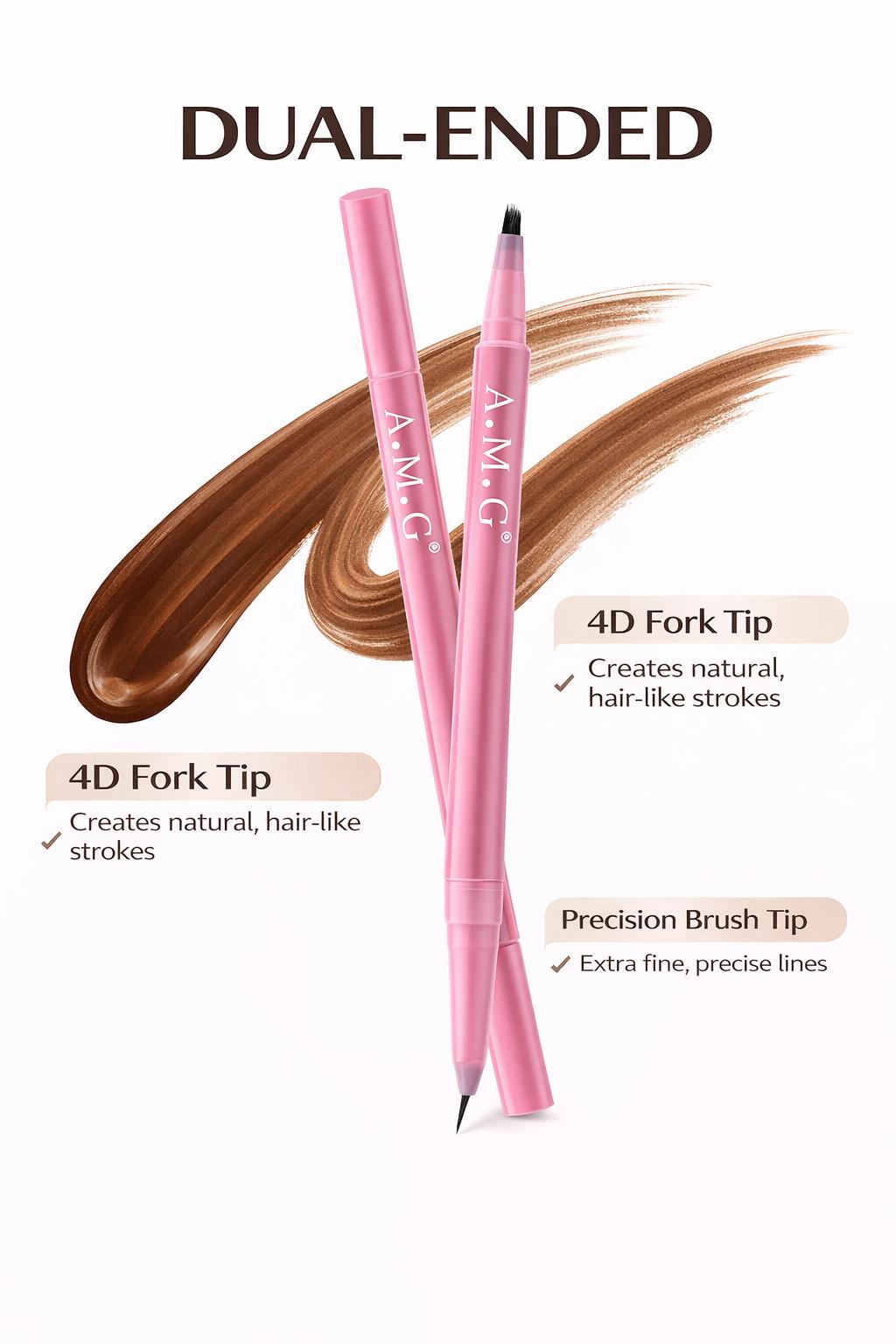 Dual-Ended Eyebrow Pen – 4D Fork Tip for Natural Hair-Like Strokes + Precision Brush Tip for Perfect Brows