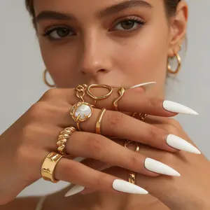 12-piece Ring Set Geometric Irregular Smooth Surface Simple & Fashionable Women's Jewelry Set for Everyday Wear