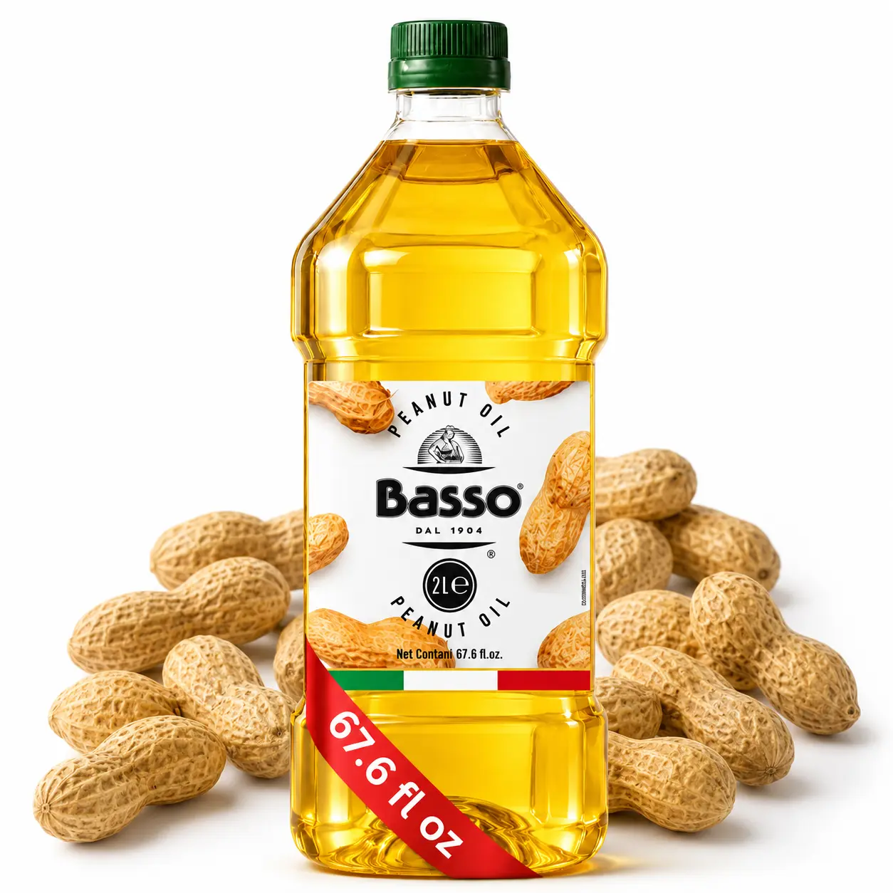 Basso 1904 Italian Peanut Oil – High Smoke Point Frying Oil – 67.6 fl oz (2 L)
