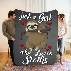 Adorable Sloth Quote Throw Blanket Just A Girl Who Loves Sloths Design Ultra Soft Fuzzy Flannel Nap Wrap Vibrant Colors Bedroom Camping Travel Car Portable Accessory Breathable