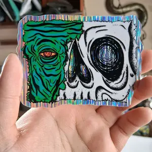 Comic book art style zombies skull warp holographic vinyl sticker / Weather Proof / dishwasher safe