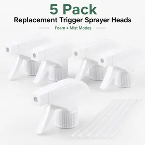 5 Pack Replacement Trigger Sprayer Heads with Pickup Tubes, Foam and Mist Spray Nozzle Replacement for Most Cleaning Bottles and Refill Bottles