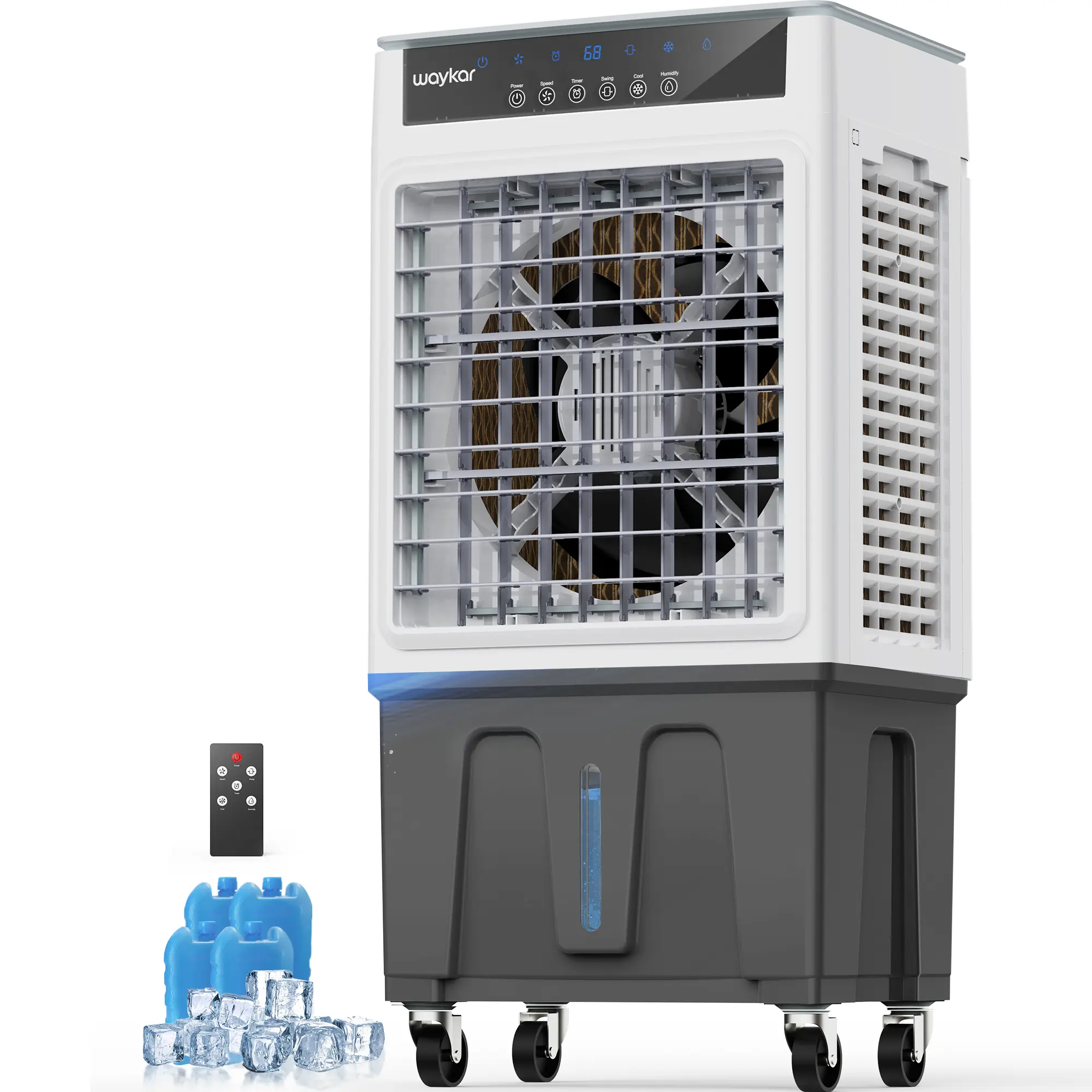 Waykar 3500 CFM Evaporative Air Cooler for 950 sq ft Portable Swamp Cooler Air Conditioner Fan with 4 Ice Packs Remote 3 Speeds 12H Timer Auto Oscillating 6 Gal Water Tank Room Humidifier Window Fan for Home Office Outdoor Patio Room Air Cooling