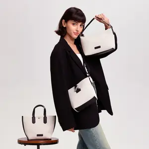 NEVERLAB CleanCut Collection PVC Tote Bag Water-Resistant Multifunctional Bag Set Shoulder Handbag Crossbody Bag for Women Grey (5 Styles)