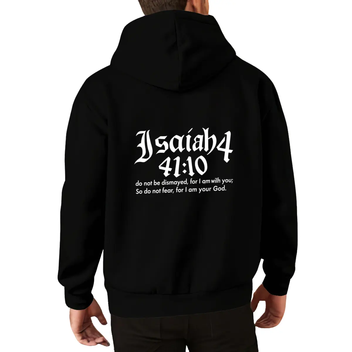 1pc Biblical Verse Isaiah 41:10 in Stylish Outline Font  Autumn/Winter Outfit Black Hoodie with  FAMILY Hoodie Cotton Menswear Long Sleeve Medium Length Pullover Casual Classic