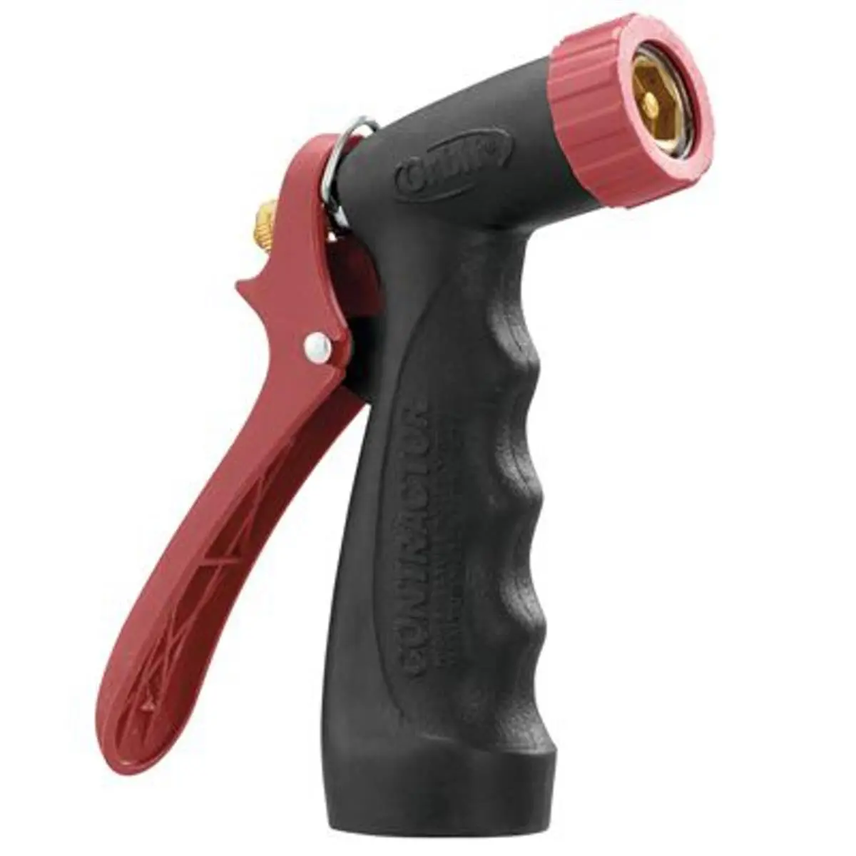 Orbit Durable Adjustable Metal Garden Hose Nozzle Sprinkler Head, Black-Red, Rubber Grip Handle for Easy Gripping, Adjustable Flow Wide-Narrow Jet, Metal Body, Trigger Lock, Long-Lasting Durability