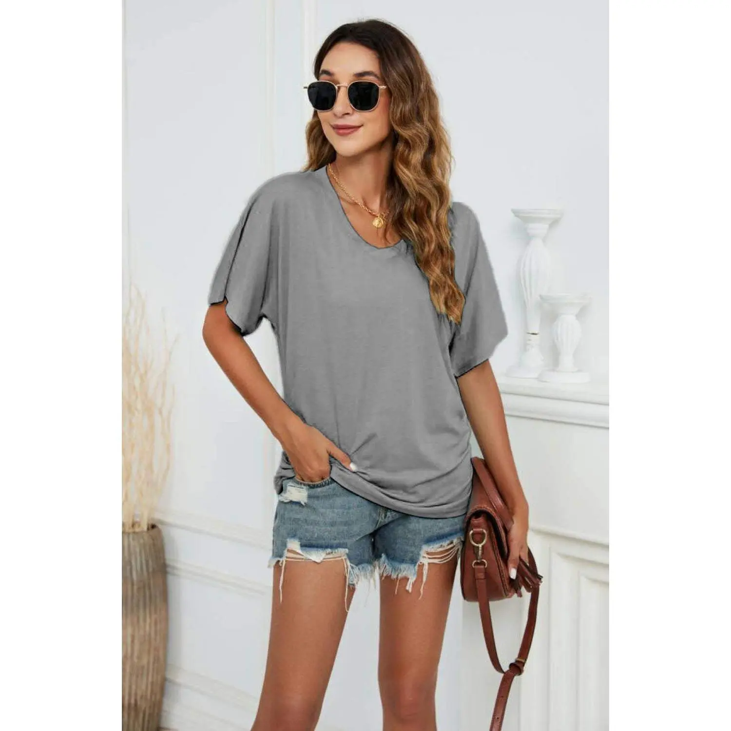 V-Neck Side Ruched Tee