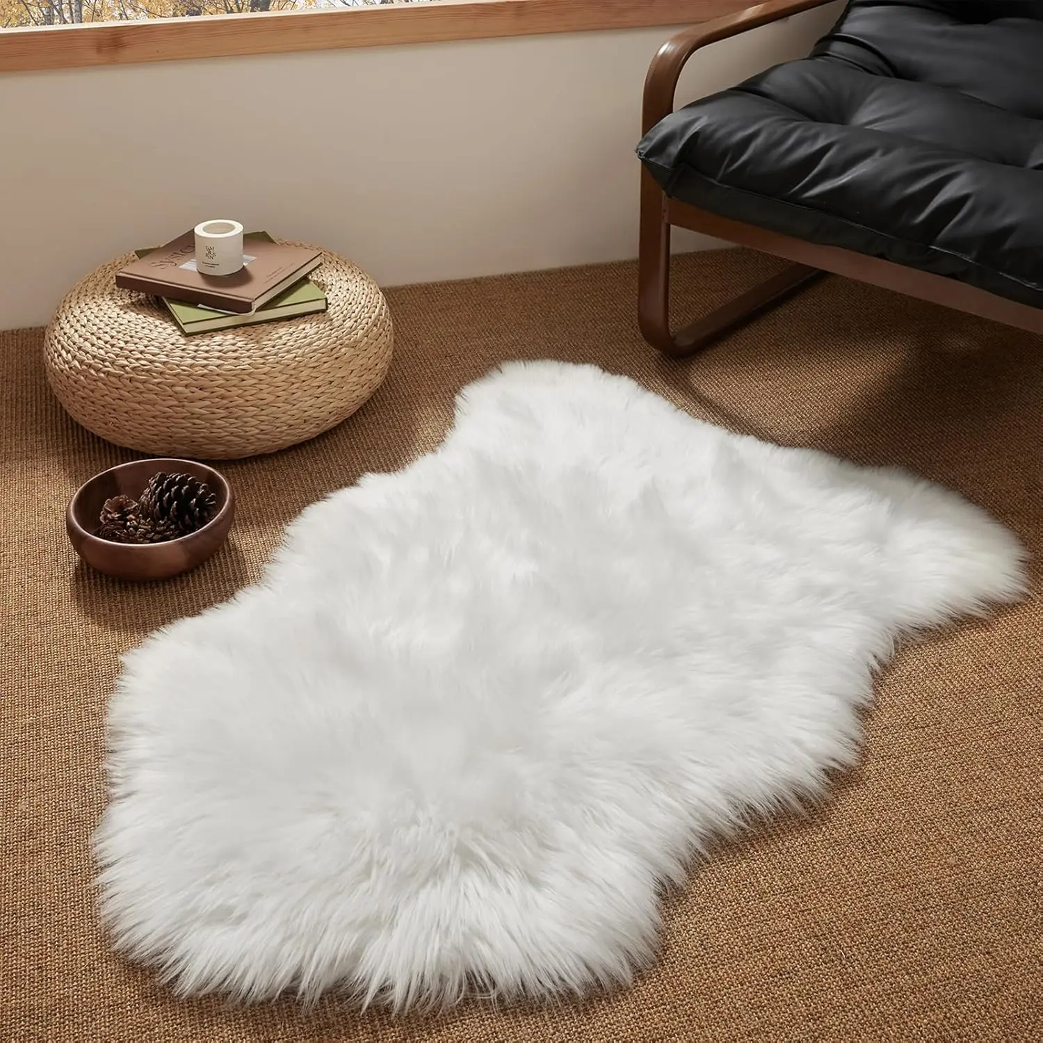 Fluffy Faux Fur Rug - Ultra Soft White Sheepskin Shag Rug 2x3 Ft Machine Washable Small Area Rug for Nursery, Bedroom, Living Room & Kids' Room Decor