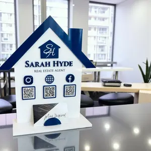 Custom Realtor Acrylic QR Code Sign with Business Card Holder | Real Estate Social Media Display