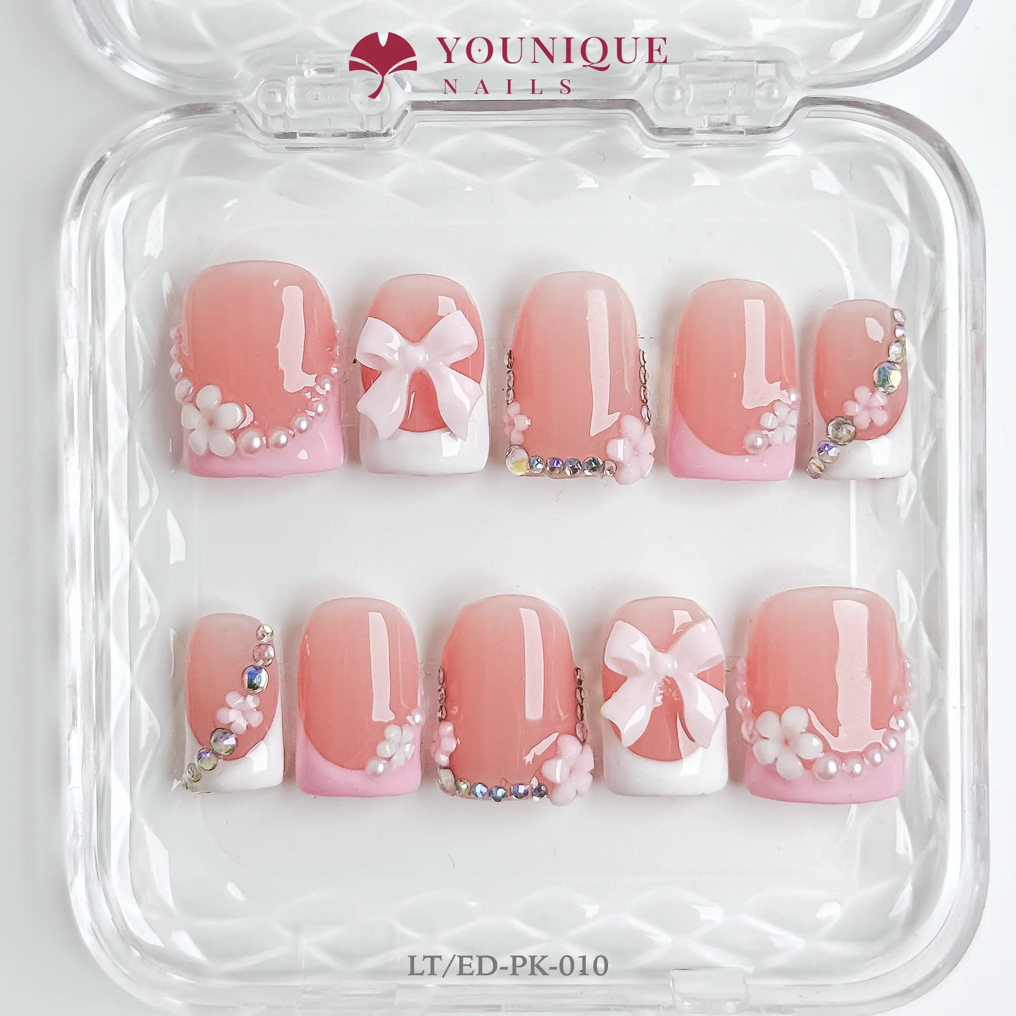Younique Nails |  10PCS 100% Handmade Press-On Nails | Reusable Colorful Art Cute 3D acrylics stylish Glossy Rhinestone vacation Rhinestone festive holiday Luxury