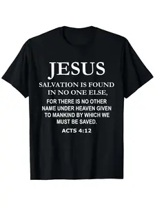 Men's Jesus Christ or Salvation Acts 4:12 Bible Verse T-Shirt - Religious Apparel with Scripture Print, Comfortable Breathable Cotton Tee for Church, Casual Wear & Events - 180GSM Round Neck Short Sleeve Shirt