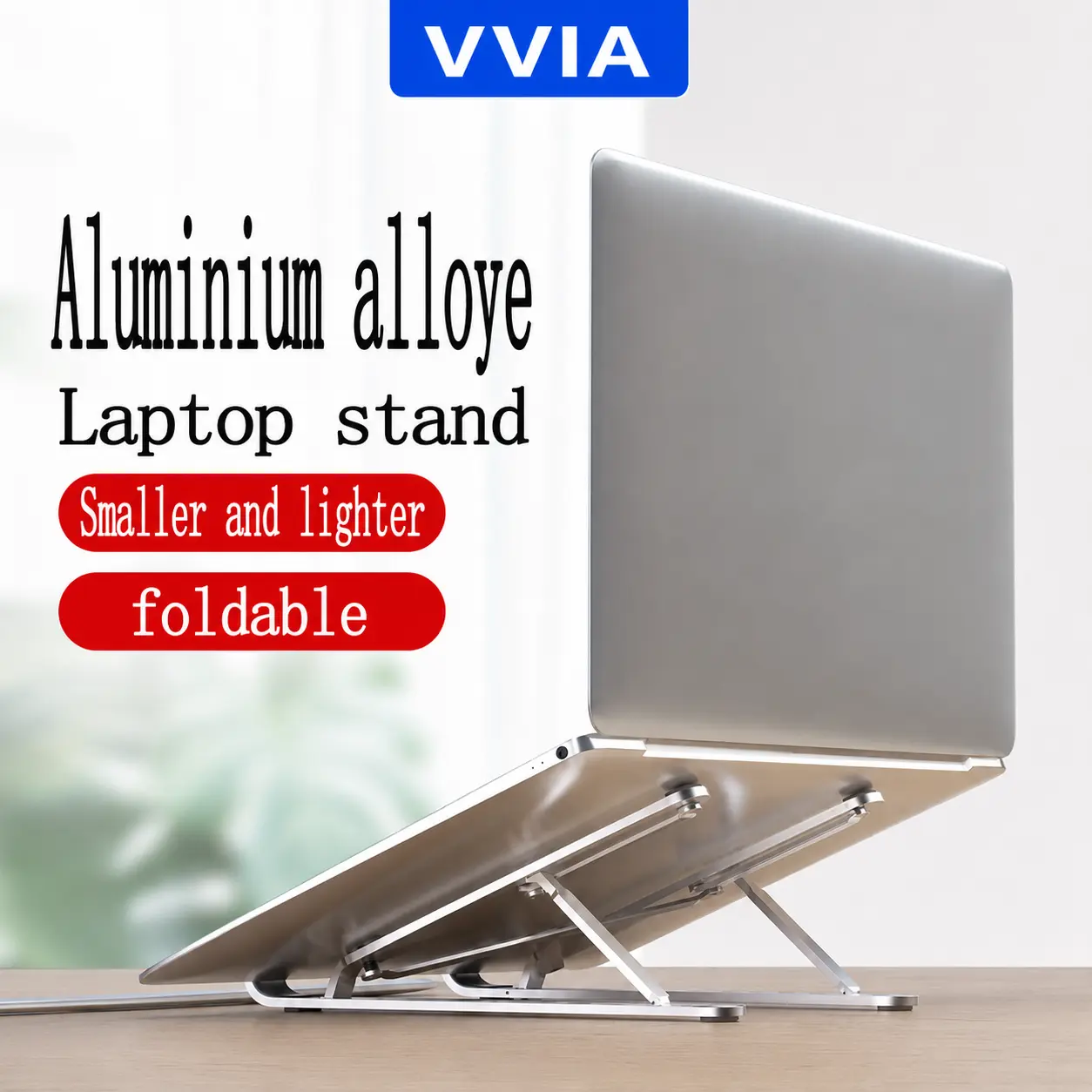 Ergonomic Metal Computer Stand for Laptop - Lightweight, Adjustable, Folding, Portable Riser, Enhances Viewing Angle, Compatible with 10-15.6 in Laptops & Tablets, Silver