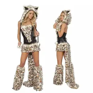WomanSexyAnimalsCostume?BunnyWhiteLeopardFoxRoleplayOutfitHoodedDresswithTailCarnivalHalloweenCosplayParty