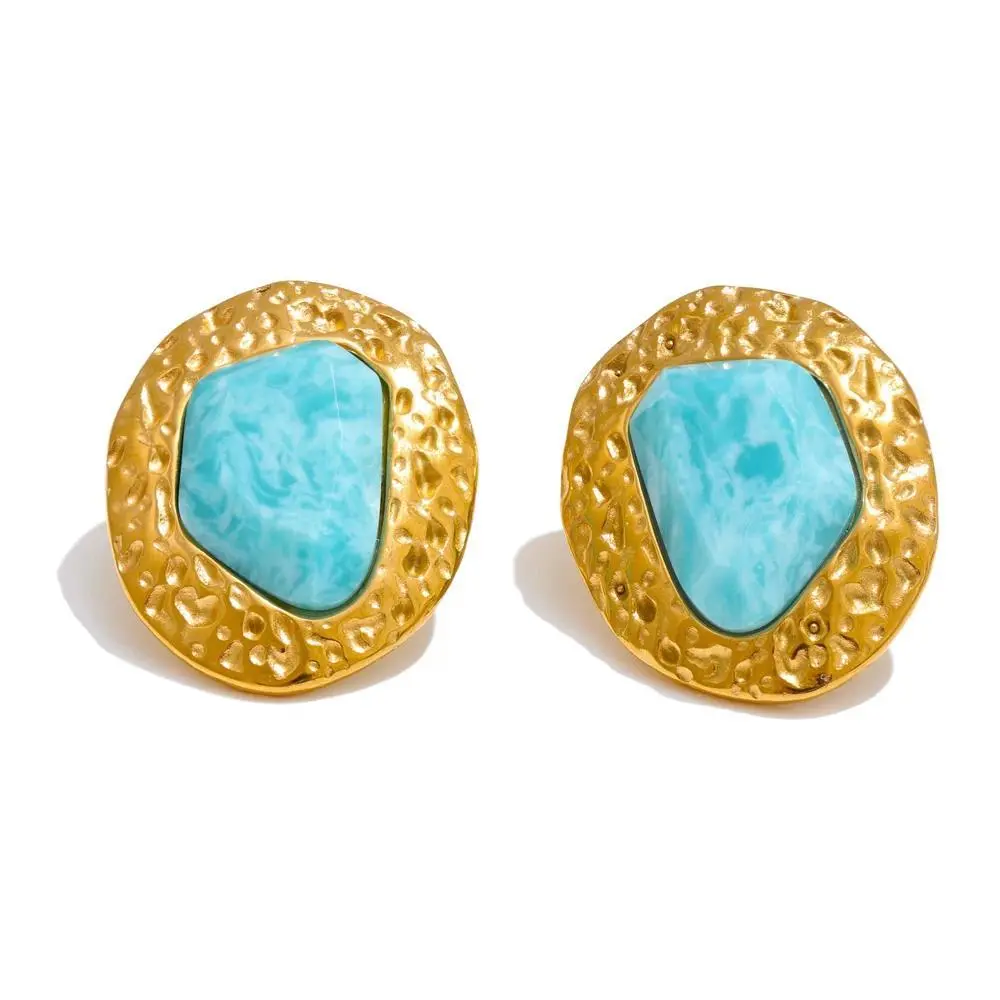 Yhpup Natural Amazonite Stone Stainless Steel Golden Stud Earrings 18k PVD Plated Waterproof Fashion Metal Daily Charm Jewelry