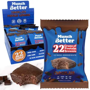 Munch Better Chocolate Protein Brownies 8ct | 25g High Protein Collagen-Infused Snack Bars | Dairy-Free, Gluten-Free, Low Sugar Clean Ingredients | Chocolate Flavor On-the-Go Protein Dessert Bars