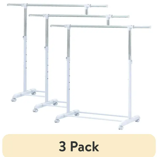 Adjustable Rolling Garment Rack Metal Chrome 3 Pack - 84-121Wx44Dx123.5-163Hcm for Laundry Use