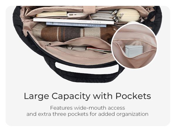 BAGSMART Lightweight Puffy Tote Bag with Compartments for Women, Quilted Shoulder Bag Handbag for Travel and Work Handbag for Travel and Work TikTokShopHolidayHaul