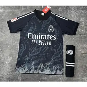 Real Madrid Style Dragon Soccer Kit 2024, Black Football Jersey and Shorts