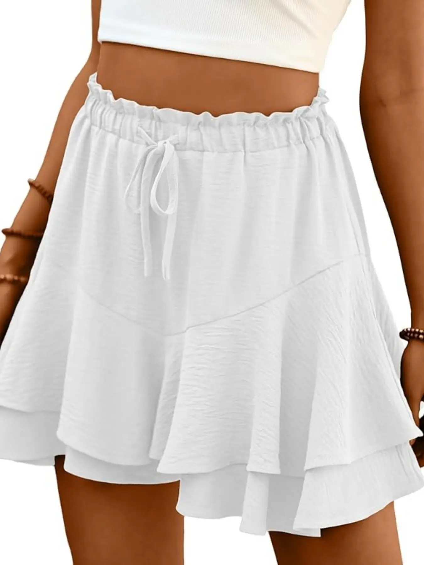 Women's Bohemian Layered Butterfly Skirt, High Waist Drawstring Mini Skirt, Skirts With Shorts Underneath, Plain Color Casual Shorts, Galivanting Skort, Tiered Skorts, All Seasons Fashion