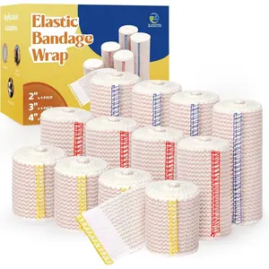 12 Pack Elastic Bandage Wrap (4x2", 4x3", 4x4") Premium Latex Free Compression Bandage for Wounds First Aid Sports Protection Injury Recovery