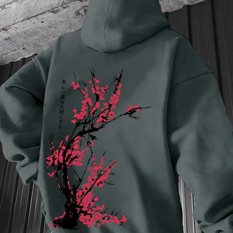Unisex Floral Print Drop Shoulder Hoodie, Fashion Casual Regular Fit Drawstring Pocket Hooded Sweatshirt for Daily Holiday Outdoor Wear, Men Clothes for Fall & Winter, Floral Hoodies, Drawstring Hooded Top