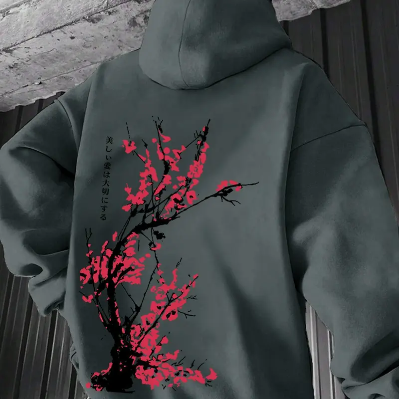 Unisex Floral Print Drop Shoulder Hoodie, Fashion Casual Regular Fit Drawstring Pocket Hooded Sweatshirt for Daily Holiday Outdoor Wear, Men Clothes for Fall & Winter, Floral Hoodies, Drawstring Hooded Top