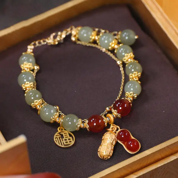Good Peanut Hetian Jade Bracelet Beaded New Double Layer Stacked Wear Light Luxury All-match Sweet Fresh Bracelet Jewelry for Women