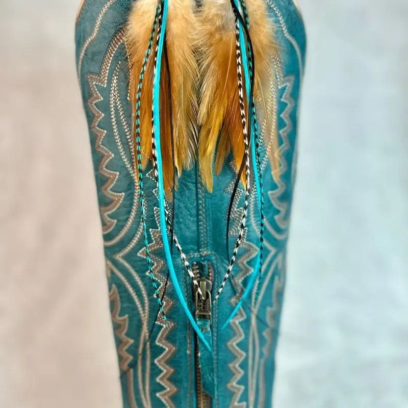 The Dorothy Midi – Turquoise Brown Black Feather Earrings 8 Inch