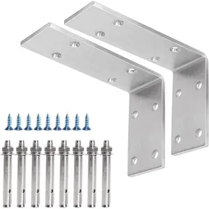 Shelf Bracket Heavy Duty 6x4x2 in, 1/5IN Extra Thick Solid L Brackets Stainless Steel Countertop Bar Top Support Brackets Wall Mounted, Includes Hardware, 2 Pack