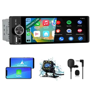 Wireless CarPlay & Android Auto Car Stereo, 1-DIN 6.36 inch HD Touchscreen Radio with Bluetooth, Backup Camera, USB-C/USB/Mirror Link/Mic, GPS/FM