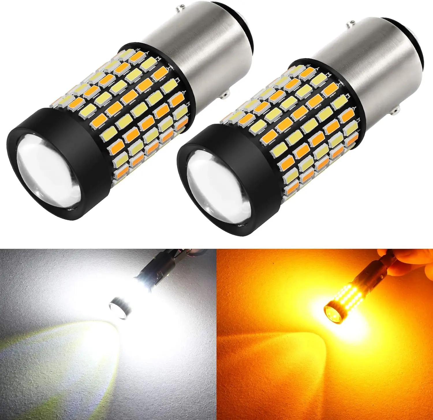 Super Bright White Amber Dual Color Switchback 1157 2057 2357 7528 LED Bulbs with Projector for Car Front Turn Signal Parking Lights