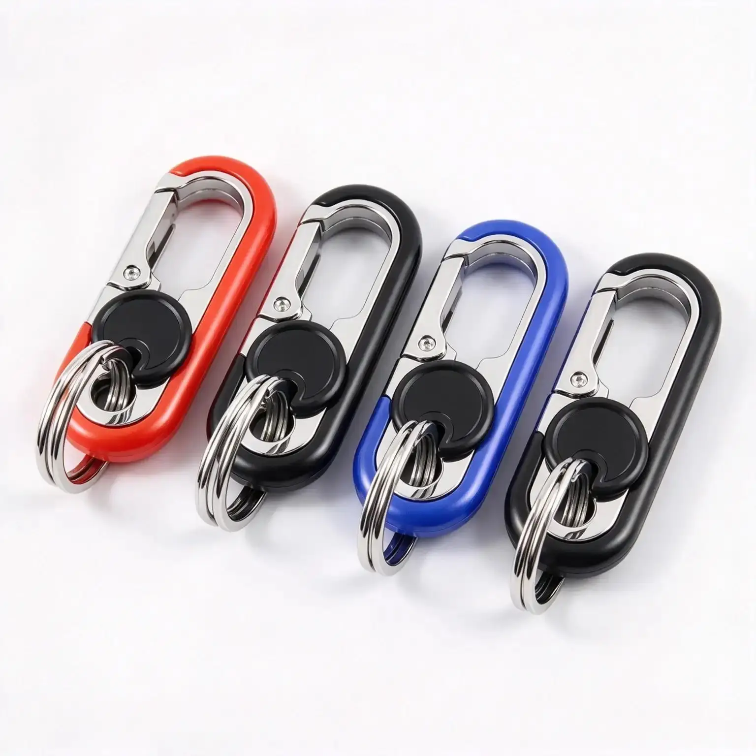2 Pack Heavy-Duty Zinc Alloy Carabiner Key Holder, Dual Key Rings with Double Anti-Lock Protection, 360° Rotatable Buckle, Black & Blue Keychains