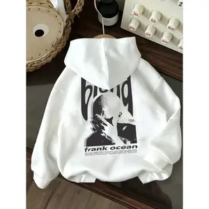 Comfortable Loose-Fit Long Sleeve Knit Hoodie Pullover, Letter Print Casual Fall Winter Women's Hooded Sweatshirt, Summer Style