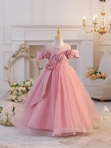 royal-style flower girl dress, party dress, Princess dress, off-the-shoulder tulle paired with 3D rose decorations, suitable for children aged 2 - 13, is the perfect choice for wedding parties, birthday parties, cultural performances, Party Attire