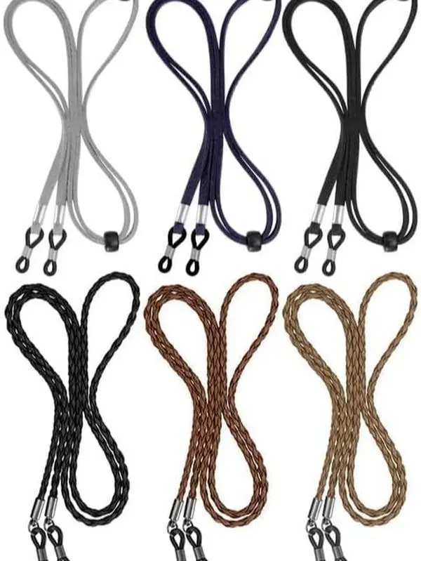 6 Pcs Artificial Leather Eyeglass Straps - Eyeglasses Holder Chains for Men, Anti-Loss Multicolor Fashion Accessories for Sunglasses & Daily Glasses