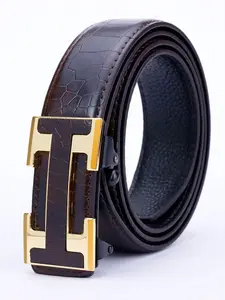 Men's PU Leather Belt, Business Style Automatic Cross Buckle Belt Fastening, Anti-Oxidation Head Design, Ideal for Commuting & Formal Meetings