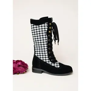 Keiko Tall Boots in Black Houndstooth