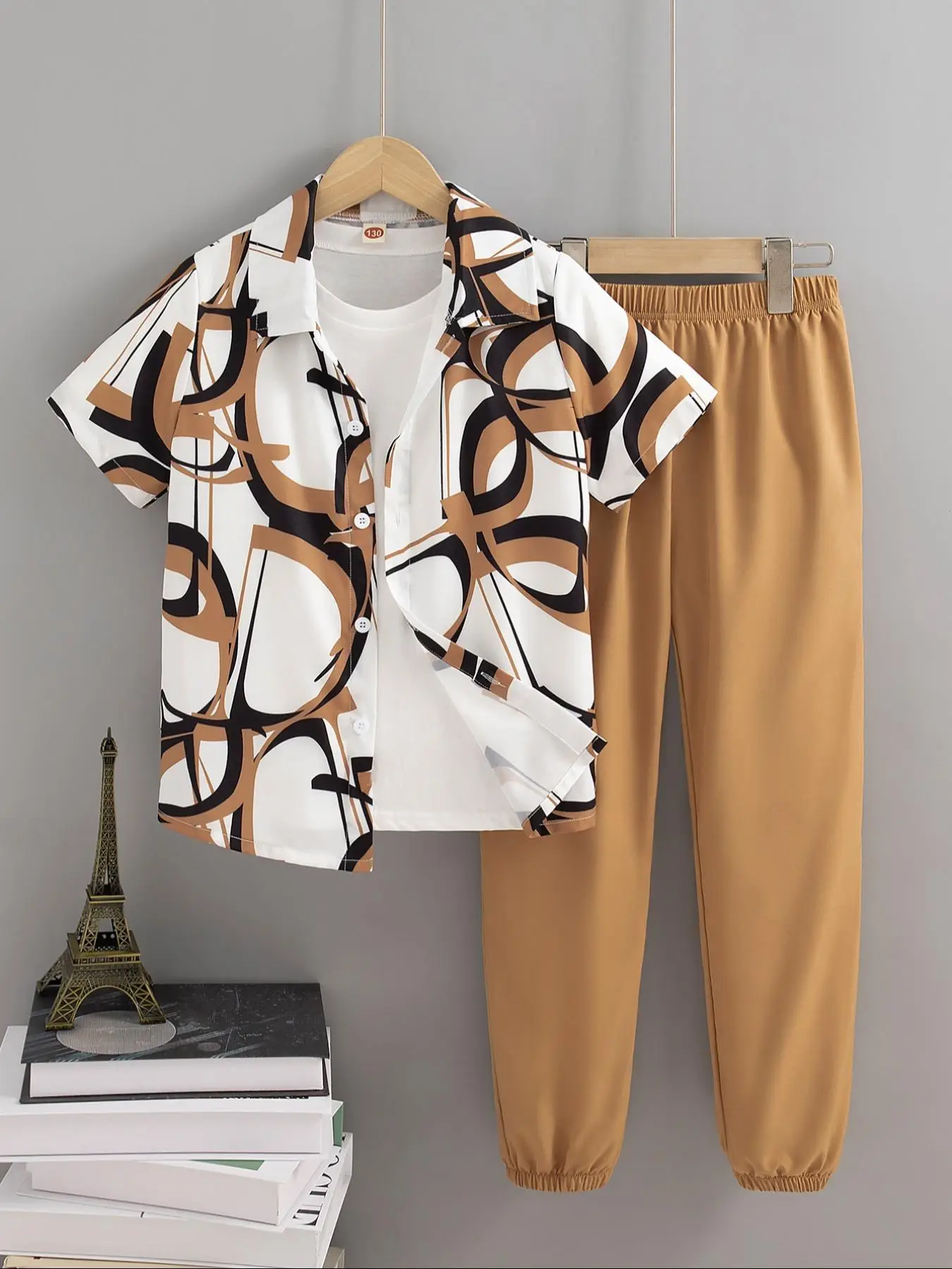 Two-piece Set Boy's All Over Print Short Sleeve Shirt & Pants Set, Casual Summer Clothes for Kids, Kids Clothing for Daily Wear, Cute Clothes