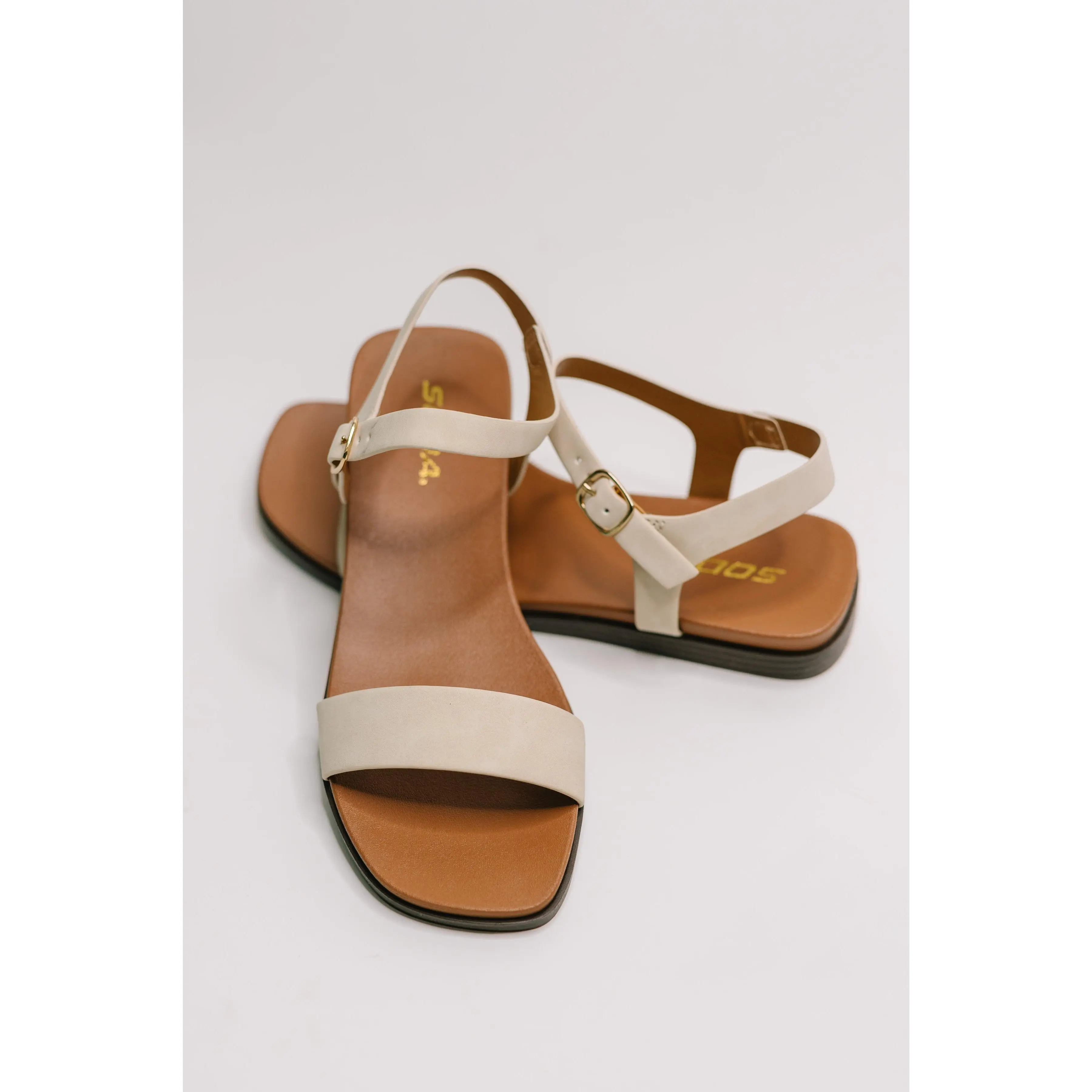 Women's Soda Riddle Ankle Strap Sandal, Beige, Women's Fashion Casual Wear with Strap Detail