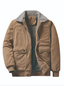 Men's Autumn Winter Corduroy Jacket, Fitted, Thickened Fleece Lined, Zipper Pocket Design, Casual Fashion Outerwear Coat