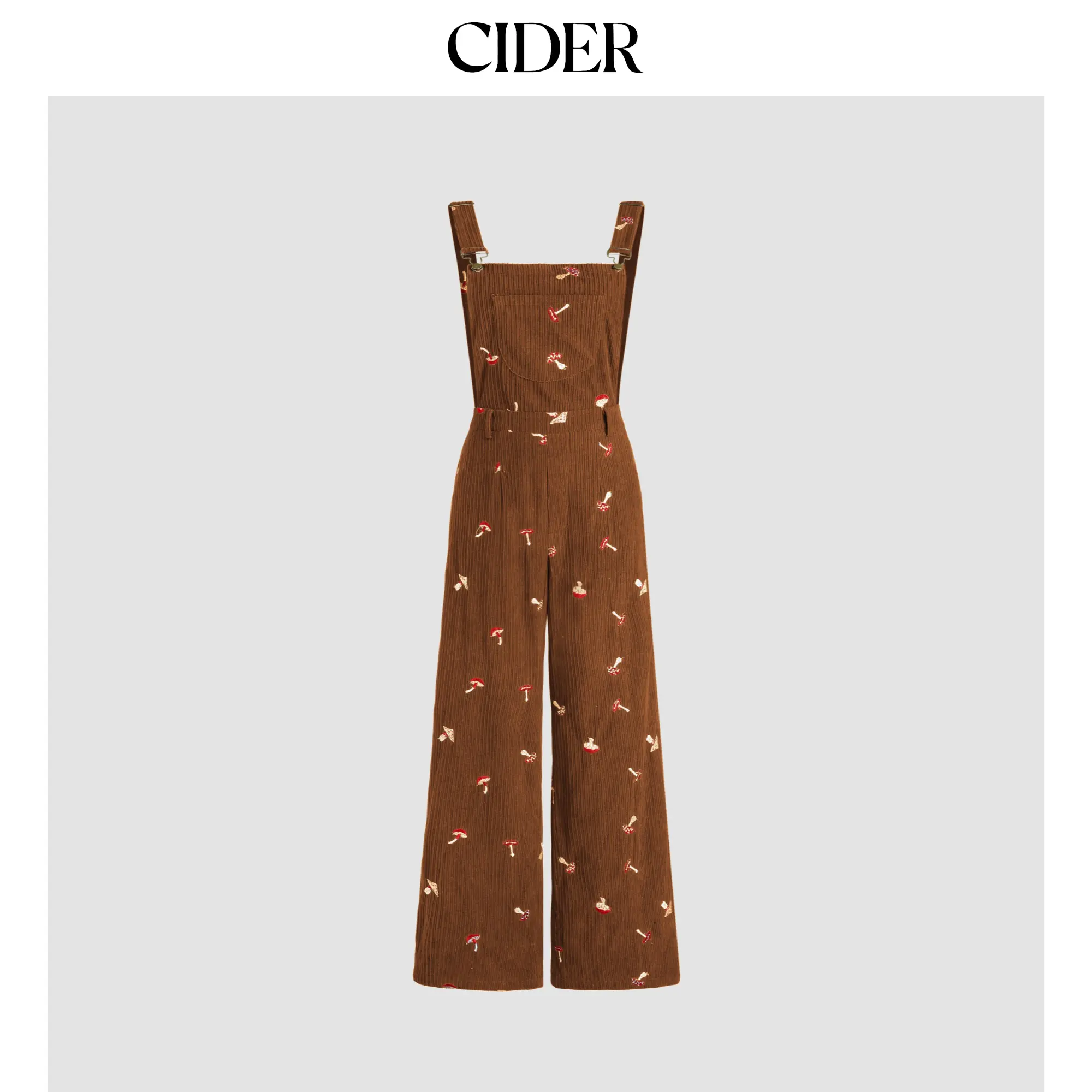 Cider [4 colors, size 0-26] Corduroy Square Neck Mushroom Pattern Jumpsuit