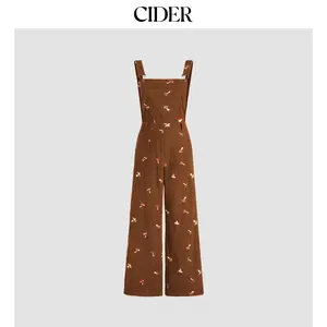 Cider [4 colors, size 0-26] Corduroy Square Neck Mushroom Pattern Jumpsuit
