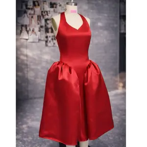 Red Satin Basque Waist Dress|Laidiecloth Women's Formal Evening Gown for Special Occasions - Womenswear